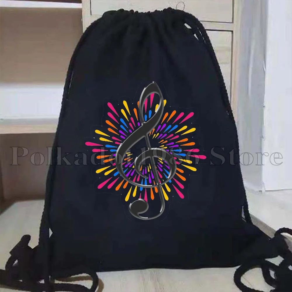 Music Lover Guitar Colorful Floral Treble Clef Music Notes Cute Gifts Drawstring Bags Soccer Backpack Gym Sackpack String Bag