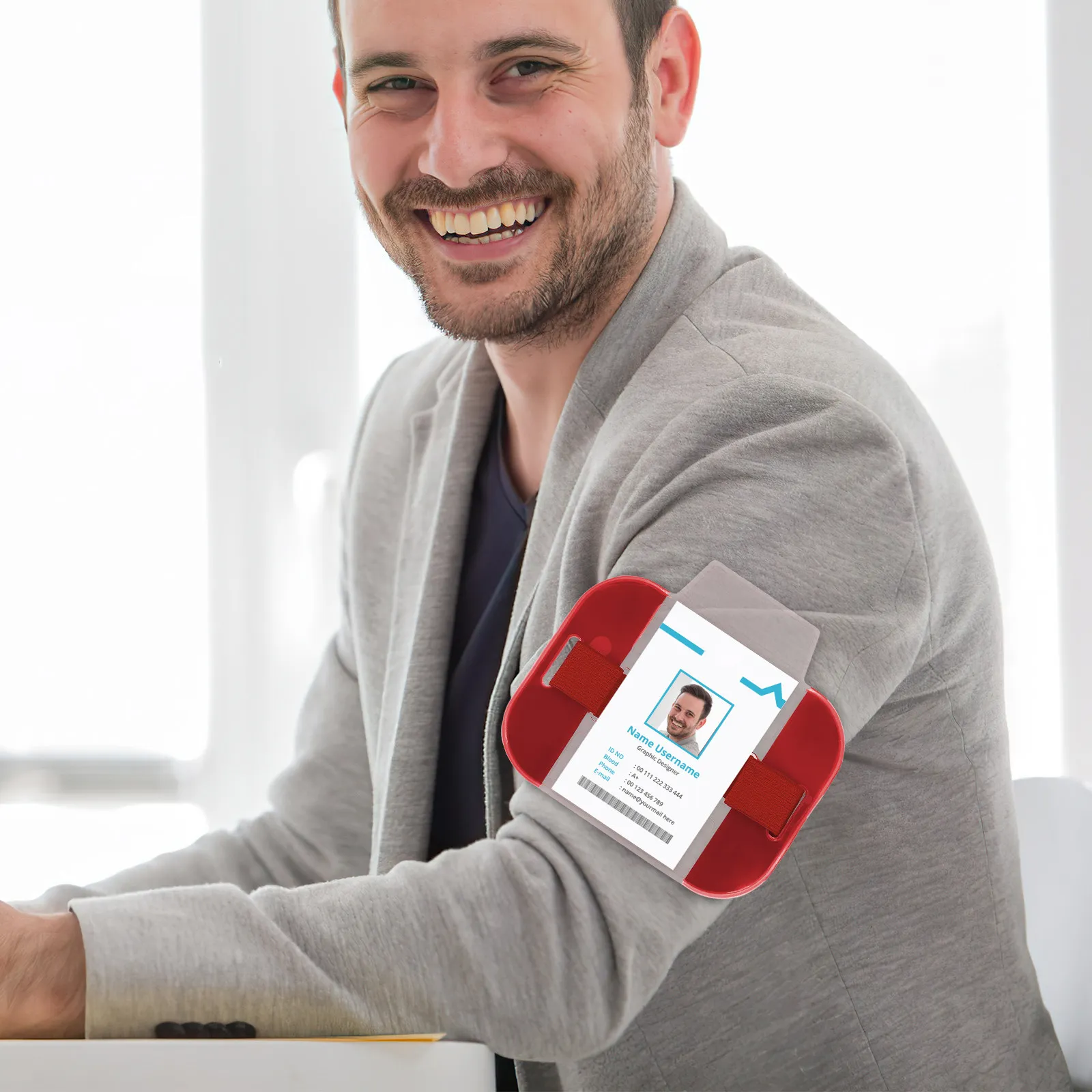 2Pcs Bright Color Arm Id Badge Holder Adjustable Elastic Armband for Security Worker Staff Cards Clear Visual Window