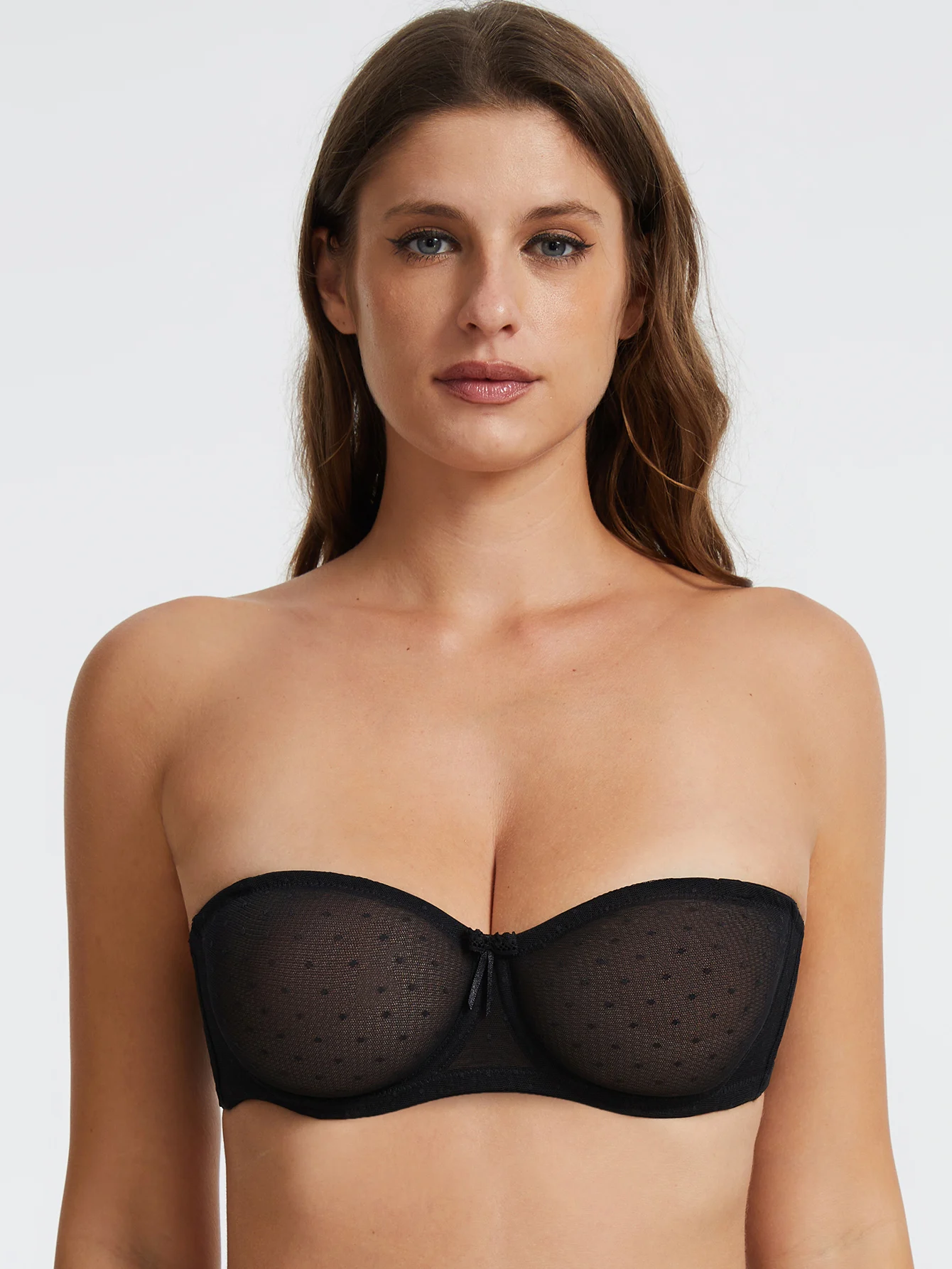 MELENECA Women's Strapless Sheer Lace Minimizer Bandeau Underwire Bra