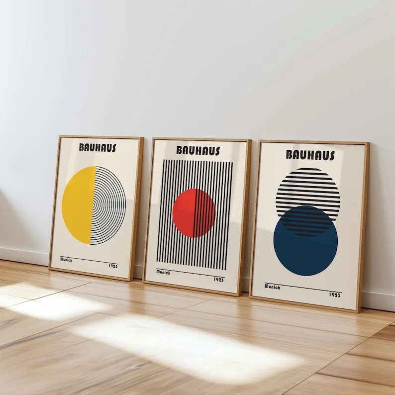 Póster de lienzo geométrico Bauhaus, arte Retro Bauhaus de mediados de siglo, impresión artística de pared Digital para decoración moderna del hogar y la sala de estar, 1/3 Uds.