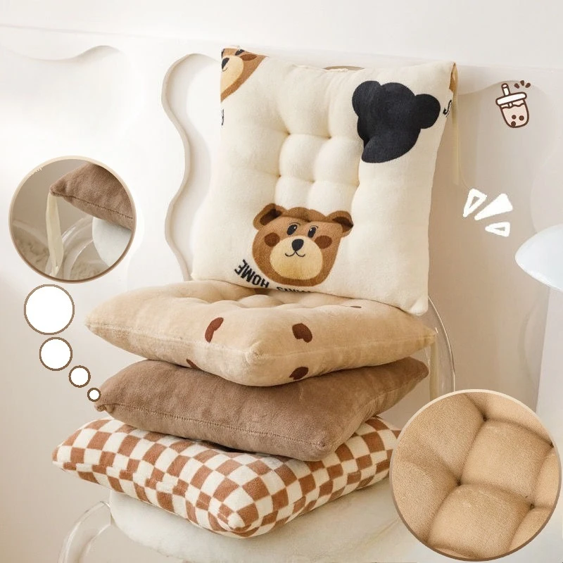 

Kawaii Extra Thick Milk Velvet Chair Cushion Ultra Soft Cartoon Stool Pad Anti Slip with String for Office Car Dining Student