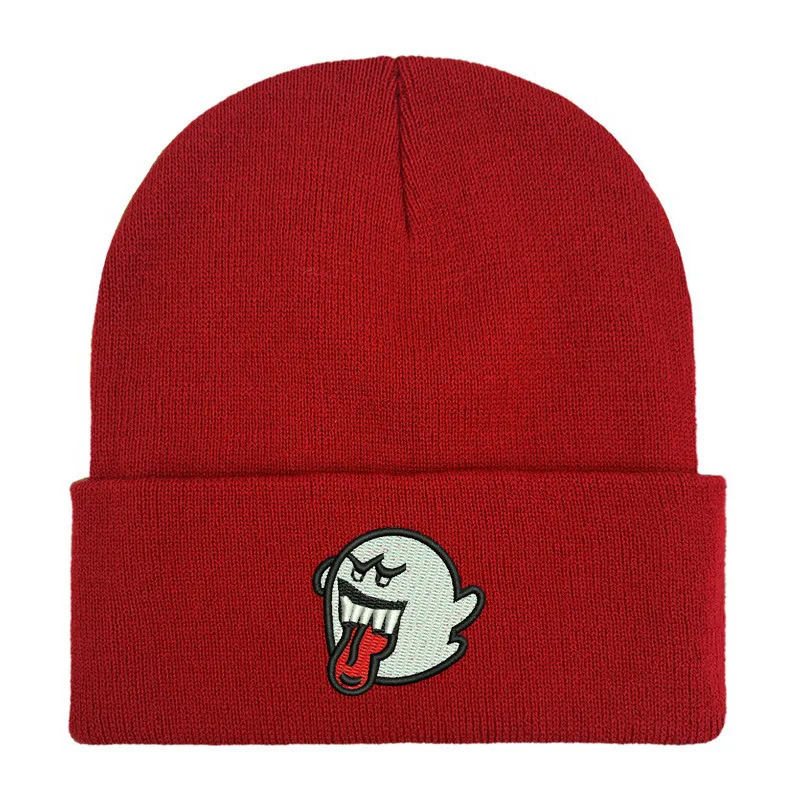 Winter Autumn Unisex Creative Embroidery Grimace Sticking Out Tongue Little Devil Beanies Skull Hat Outdoor Keepwarm Caps W248