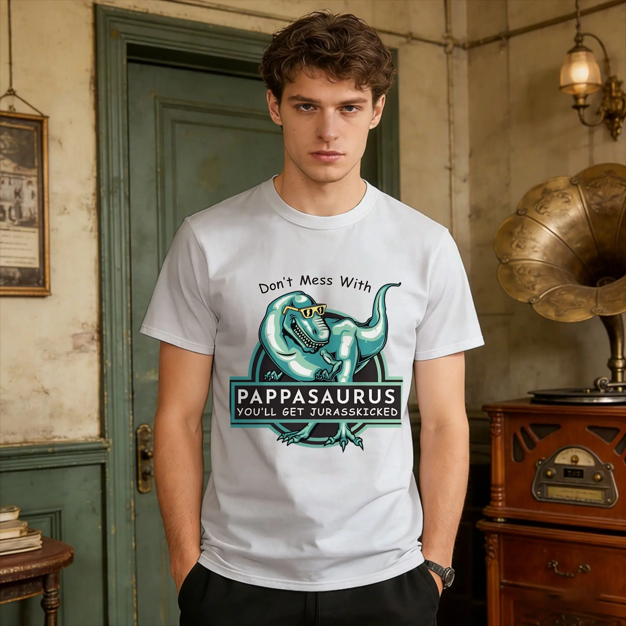 Men's DonT Mess With Papasaurus Jurasskicked T Shirts  Cotton Top Tees Summer Vintage Short Sleeve T Shirt  Tee Shirt
