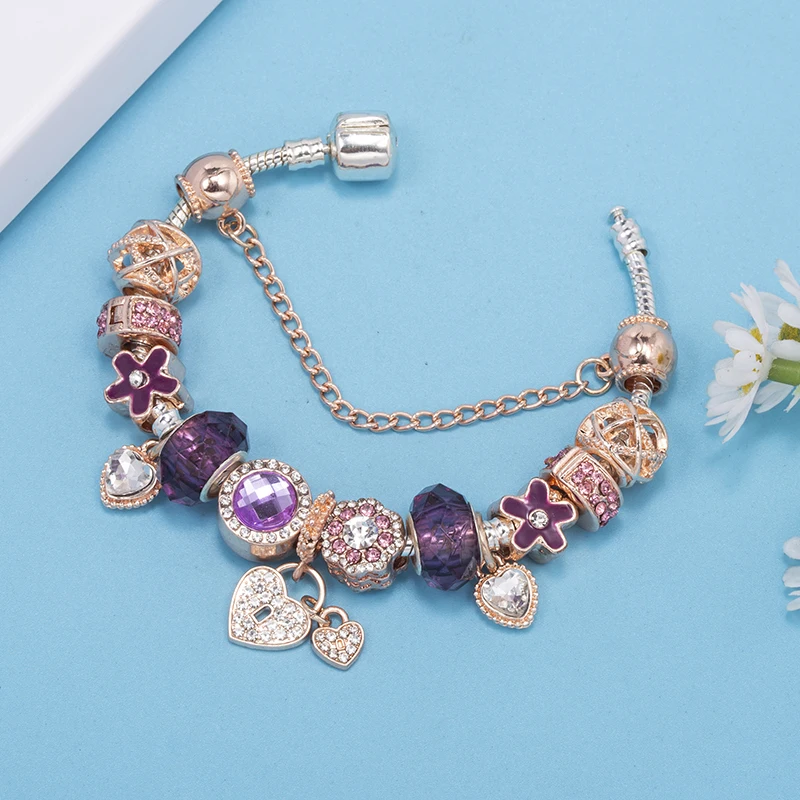 Pink Gift Bag High Heels Charm Bracelet For Women With Crystal DIY Charms Beads Pendants High-Quality Jewelry Dropshipping
