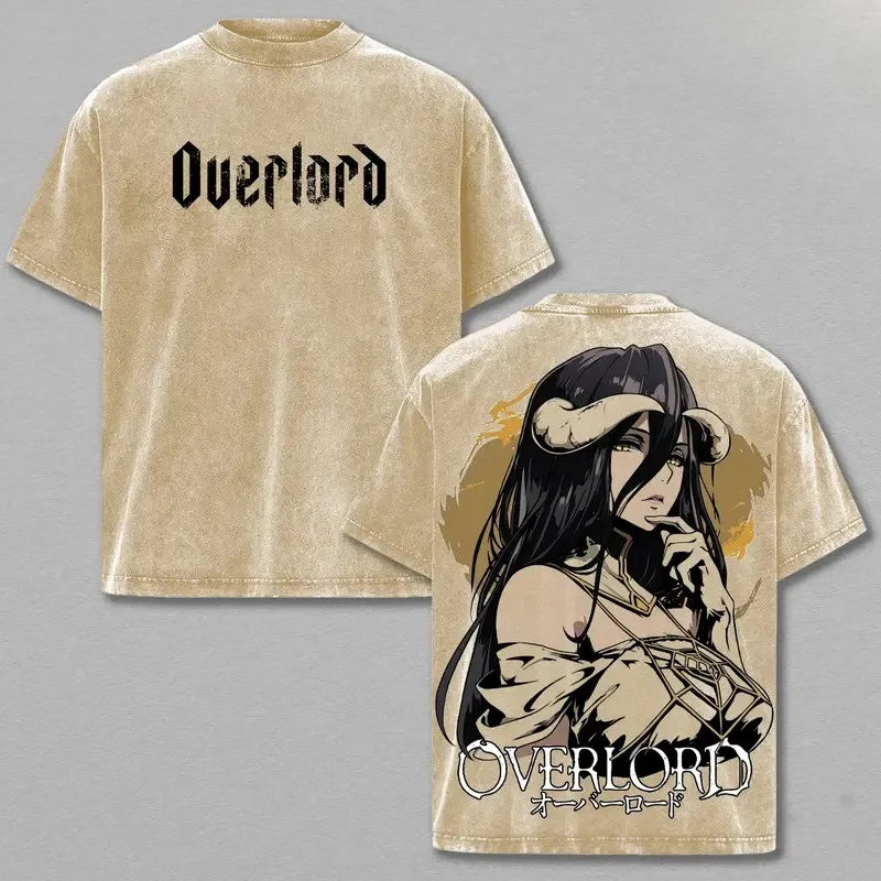 Overlord Albedo Anime Printed Tee Men Women Washed Cotton T-shirts Manga Vintage T Shirt Harajuku Unisex Short Sleeve Tshirt