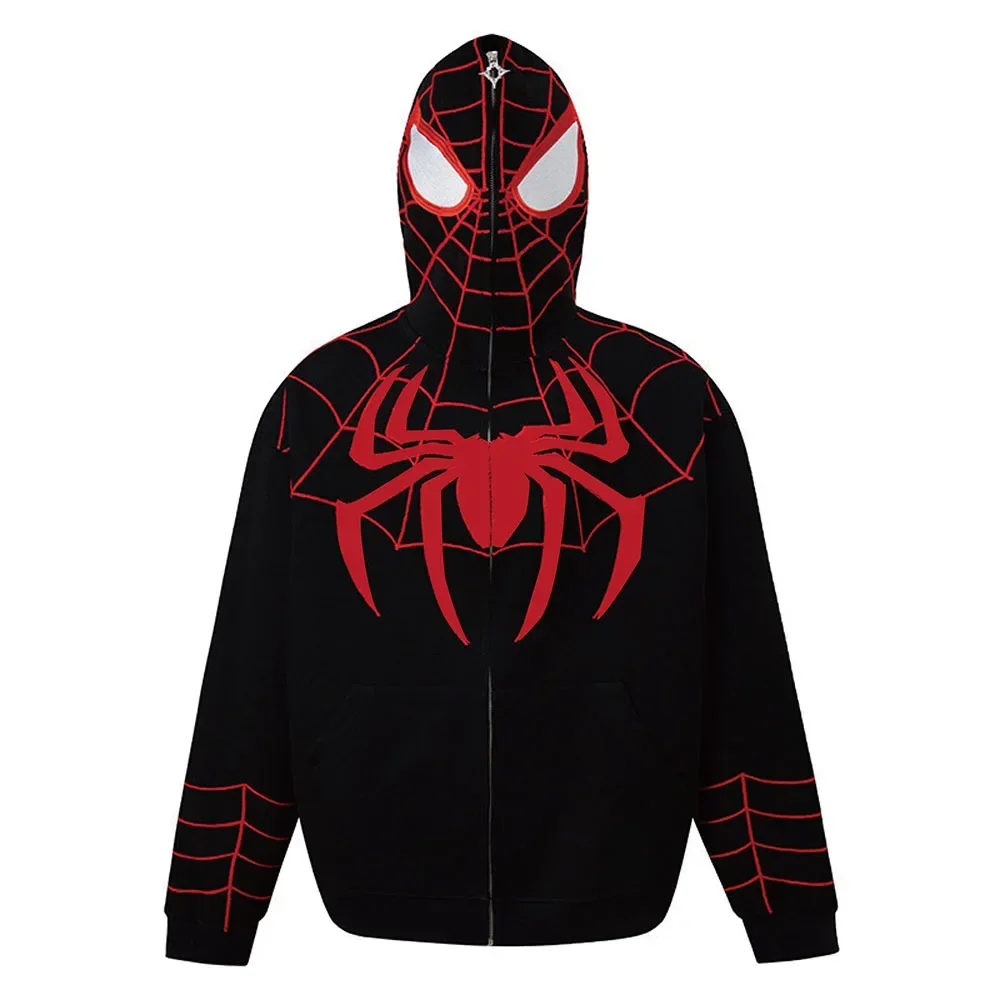 

Embroidery Y2K Harajuku Sweatshirt Adult Spiderman Jacket Spider Print Full Zip Up Hoodies Men Women Hip Hop Cosplay Costume Emo