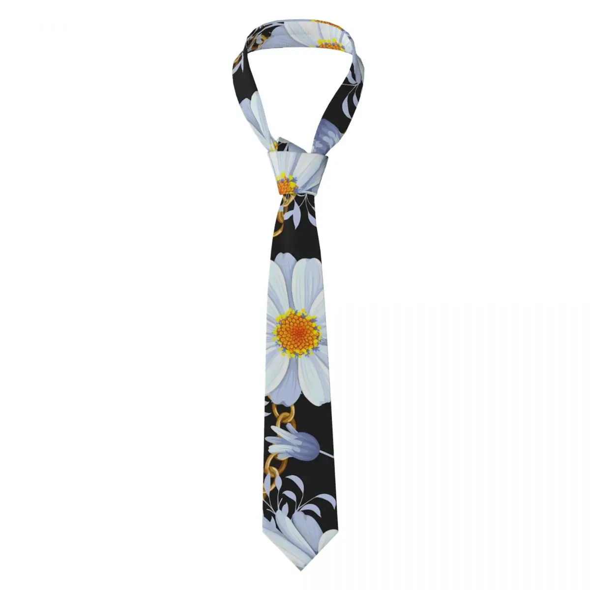 

Галстук с золотыми цепочками, белые цветы, новинка, повседневные галстуки для мужчин и женщин, деловой качественный воротник, галстук, дизайн, аксессуары для галстука