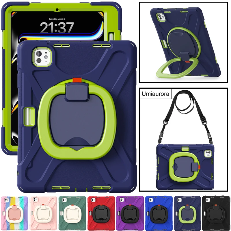 

Для IPad Mini 8,3 дюйма A17 Pro 11 12,9 Air 10,9 13-дюймовый M2 M3 M4 Прочный прочный чехол для планшета Capa Pull Ring Стенд Противоударный Funda