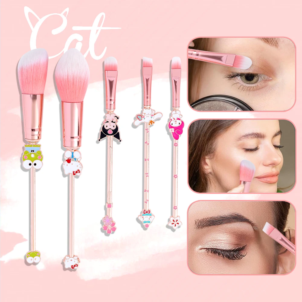 5-piece set of cartoon cute Hello Kitty makeup brushes, Melove eye shadow brushes, holiday gifts for girls makeup beginners