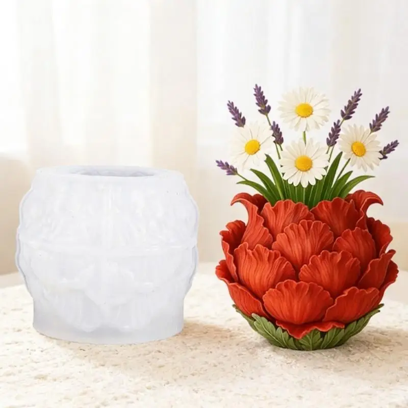 3D Peony Petal-shaped Pots Silicone Mold, DIY Light Luxury Style Flower Pot To Create A Romantic Corner For Your Desktop