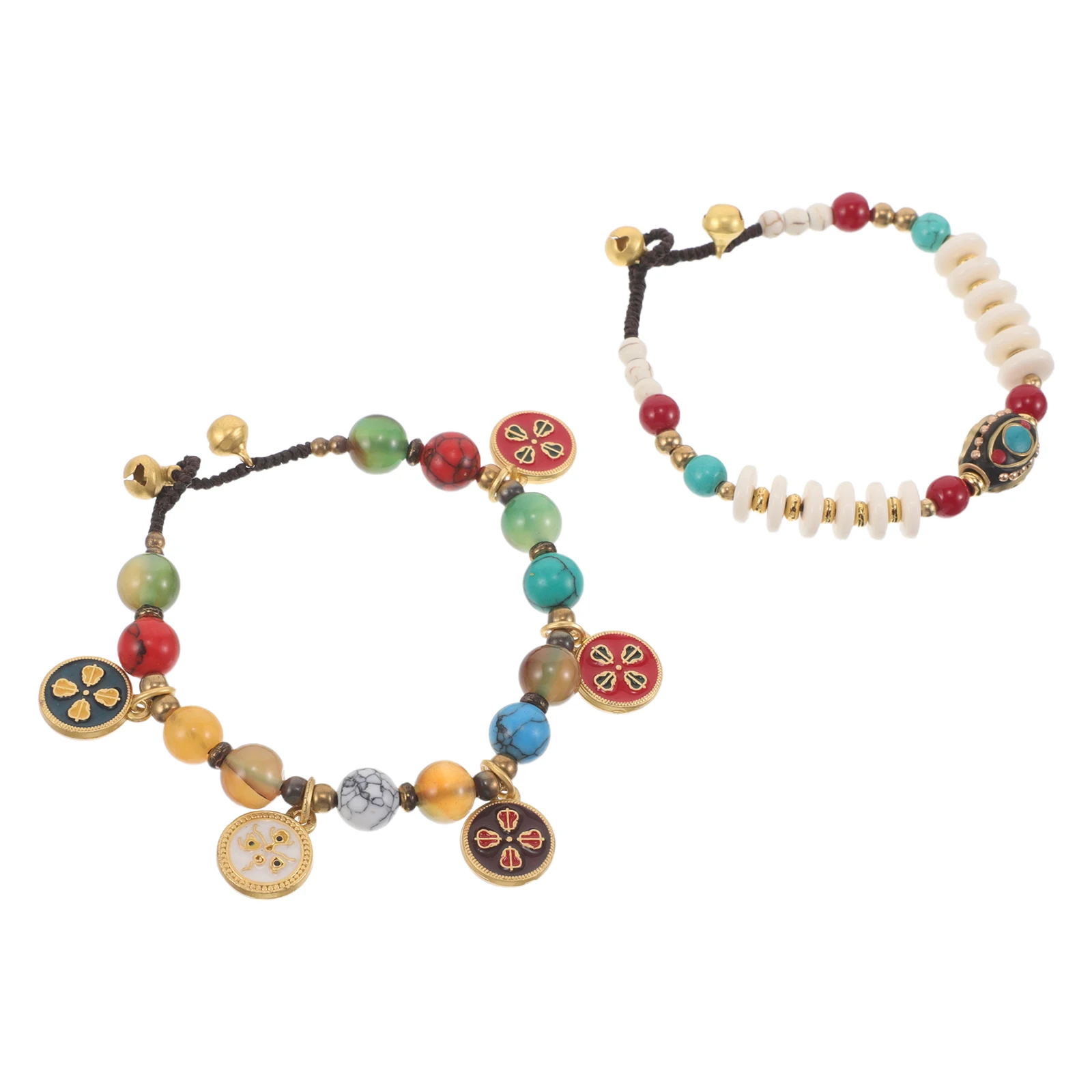 2pcs Beaded Bracelets For Women Ethnic Style Handmade Natural Stone Jewelry Colorful Boho Wristbands Festival Party Beach Wear