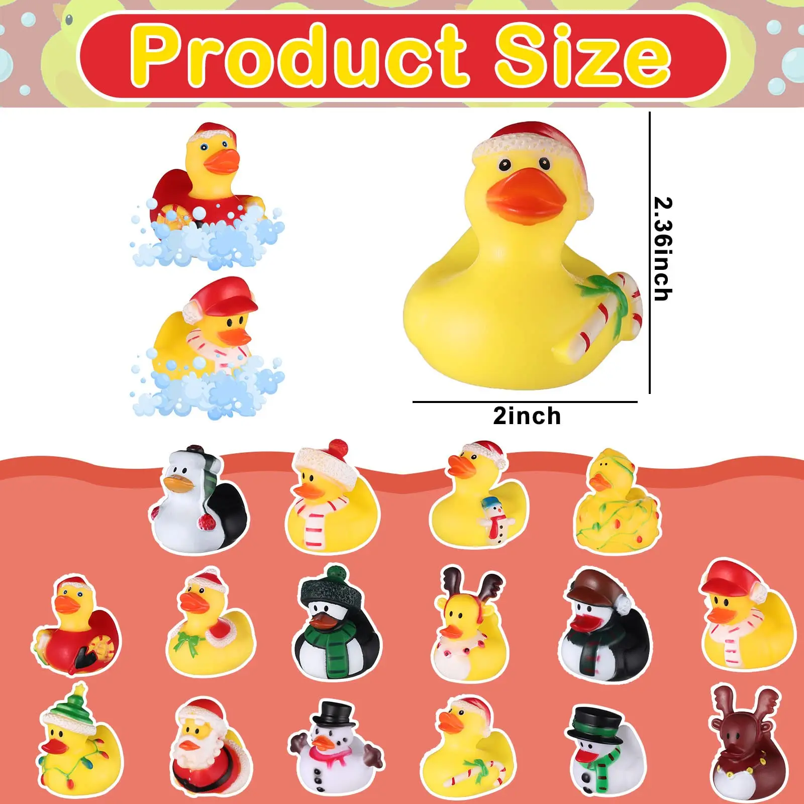 12/24/36PC Christmas Rubber Ducks, Rubber Ducky Toys Cute Holiday Rubber Ducks Ducking for Holiday Celebrations Party Favor