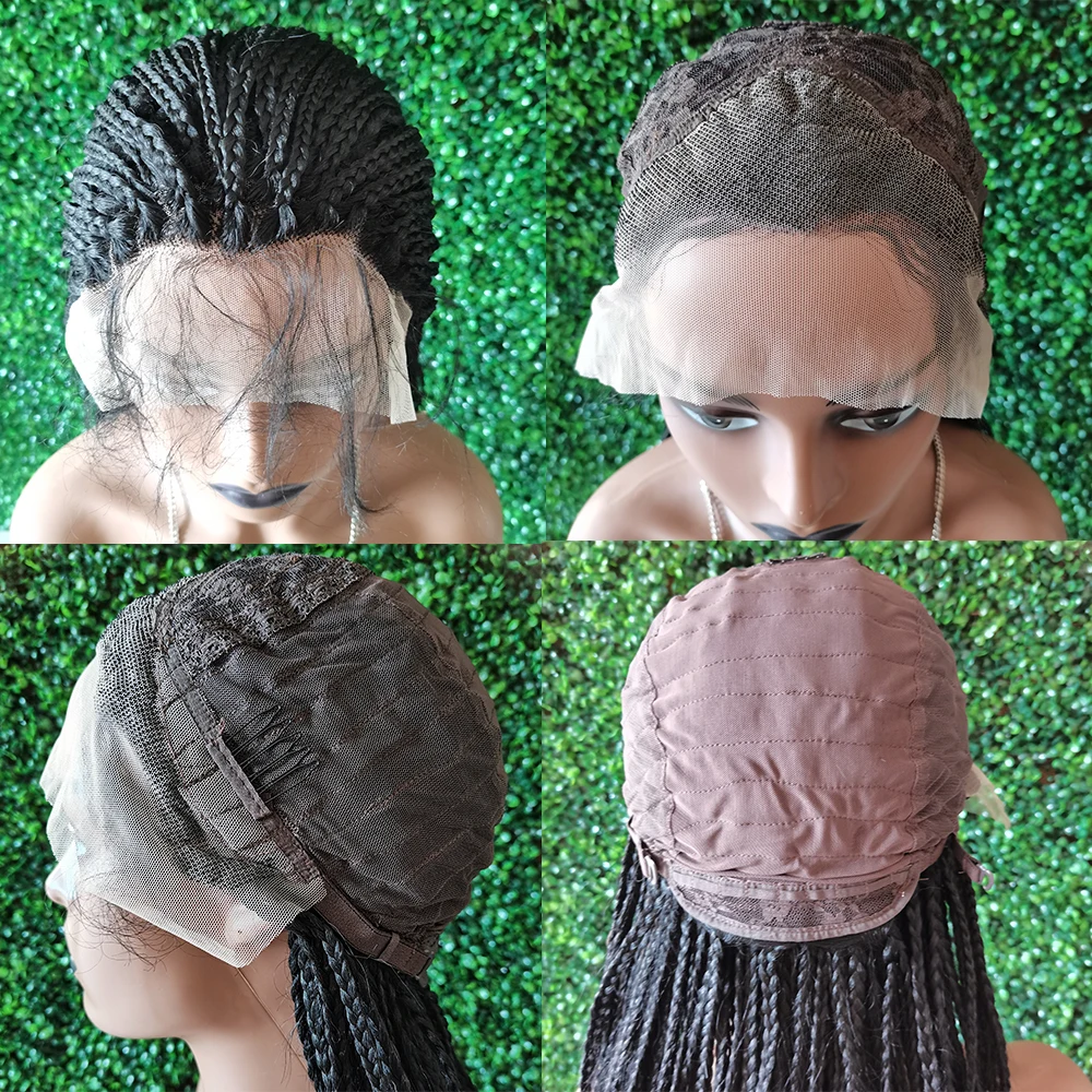 30" Lace Braided Wigs Synthetic Box Braids Lace Front Wigs Knotless Braided Wigs For Black Women Small Box Wigs Large Cap Size