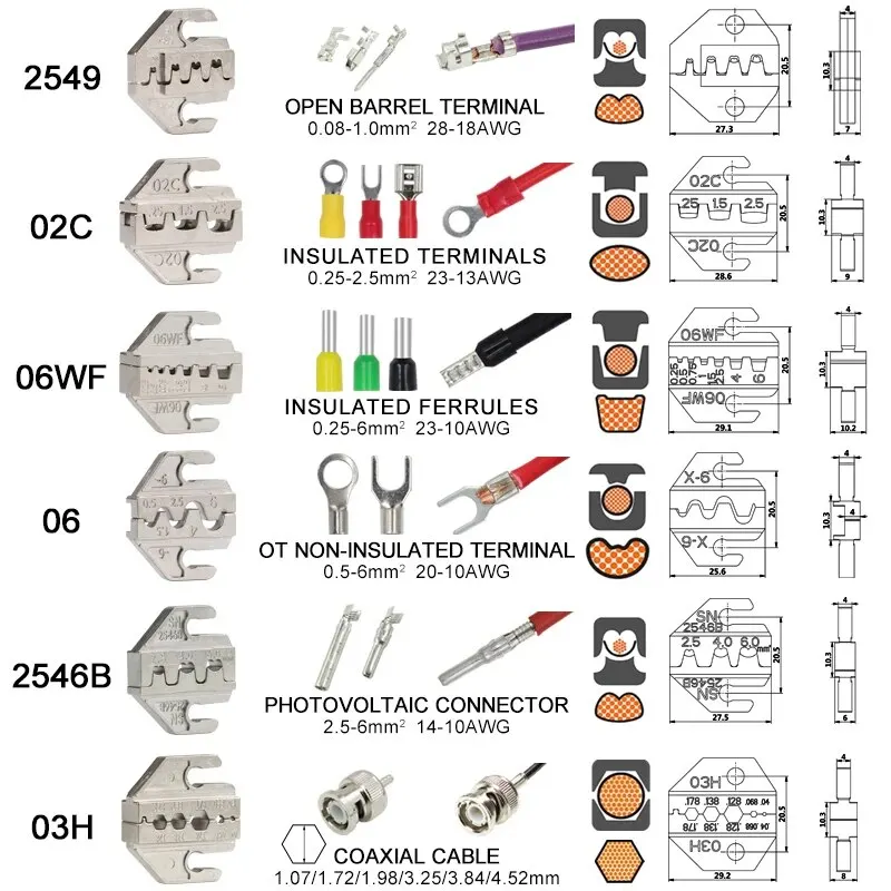 Crimping Tool Set For Dupont JST MOLEX Terminals,No/Pre Insulated Ferrules,Butt Connectors,Solar & Coax Connectors,SN-58B 6 Jaw