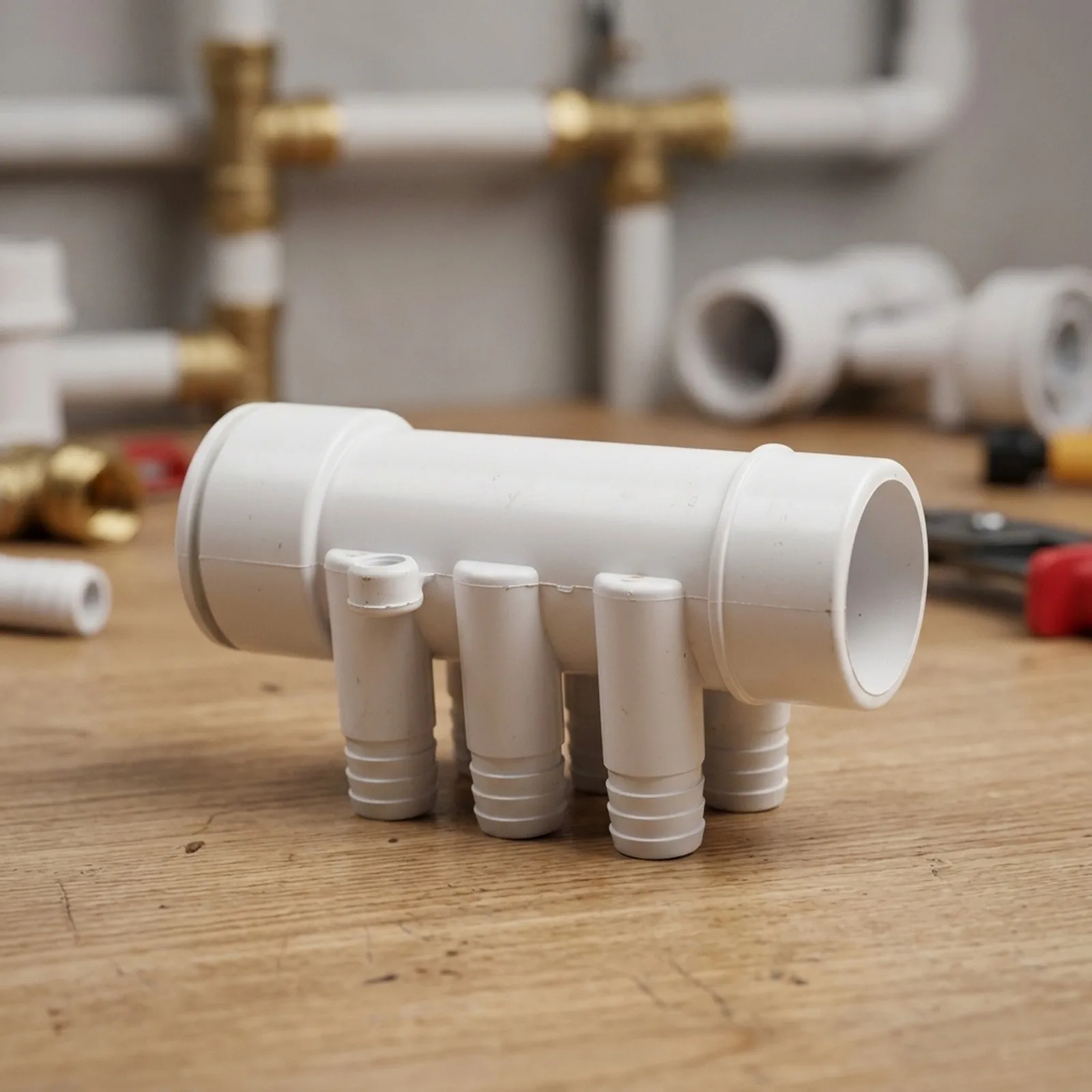 Six Hole Water Manifold for Spa Systems with 1.5 inch to 3/4 inch Connection and 21.5 mm Delivery Port for Bathtub Nozzle