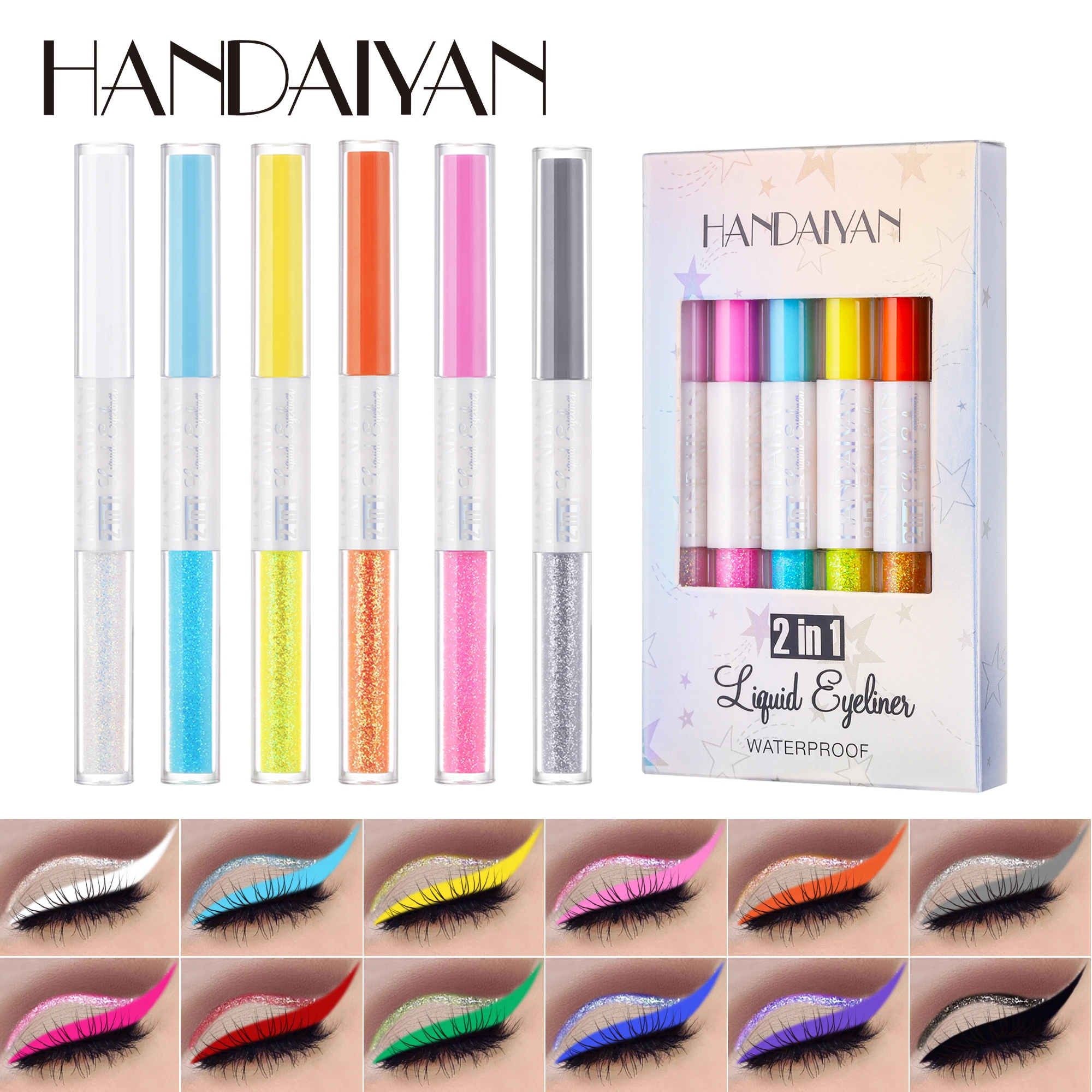 HANDAIYAN 6 pcs Double Headed Liquid Eyeliner Set Colorful Matte Glitter Eye Liner Pens Long-lasting Eyes Makeup Cosmetics