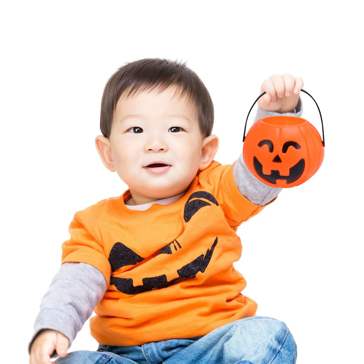 

6Pcs Halloween Pumpkin Buckets Orange Smiling Candy Holder Kids Handle Party Decor Pendant Barrel for Trick Treat