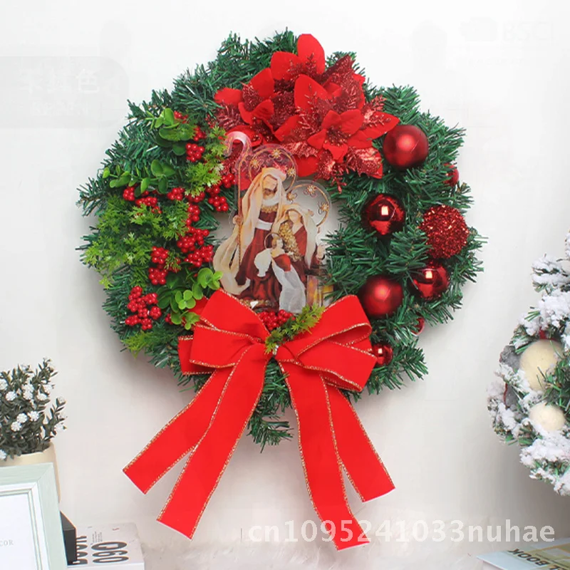 

Christmas Wreath for Door Hanging Cross-border Amazon New European Style Window Scene Arrangement Props Jesus Theme