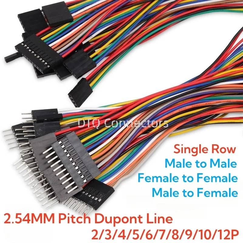 10Pcs 2.54MM Pitch Dupont Line Female / Male 2P 3P 4P 5P 6 7 8 10 12 Pin Dupont Cable Connector Jumper Cable Wire 10Cm/20Cm/30Cm