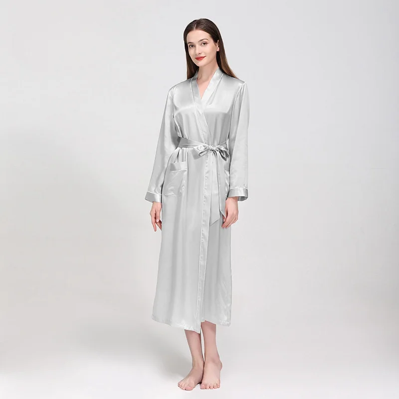 19Momme 100% Mulberry Silk Bridal Robe Soft Night Gown Belt Long Sleeve Luxury Dressing Gown Wedding Bathrobes Pure Silk Robe