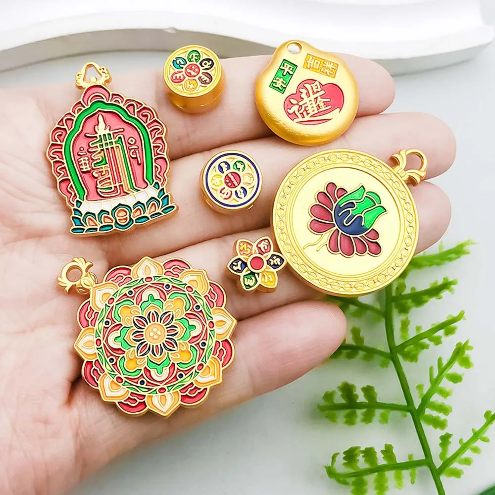 10 قطعة/الوحدة التقليدية الصينية مطلية بالذهب الفاخرة تقليد اليشم محظوظ سحر قلادة ل أساور يدوية صنع المجوهرات اكسسوارات