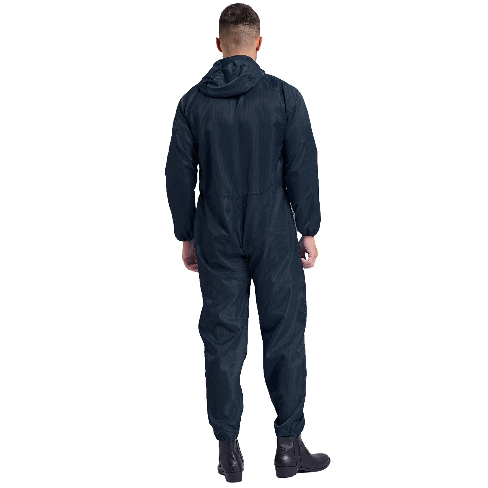 Dustproof Men's One Piece Hooded Work Coveralls Jumpsuits Long Sleeves Front Zipper Mechanics Body Suit for Workshop Spray Paint