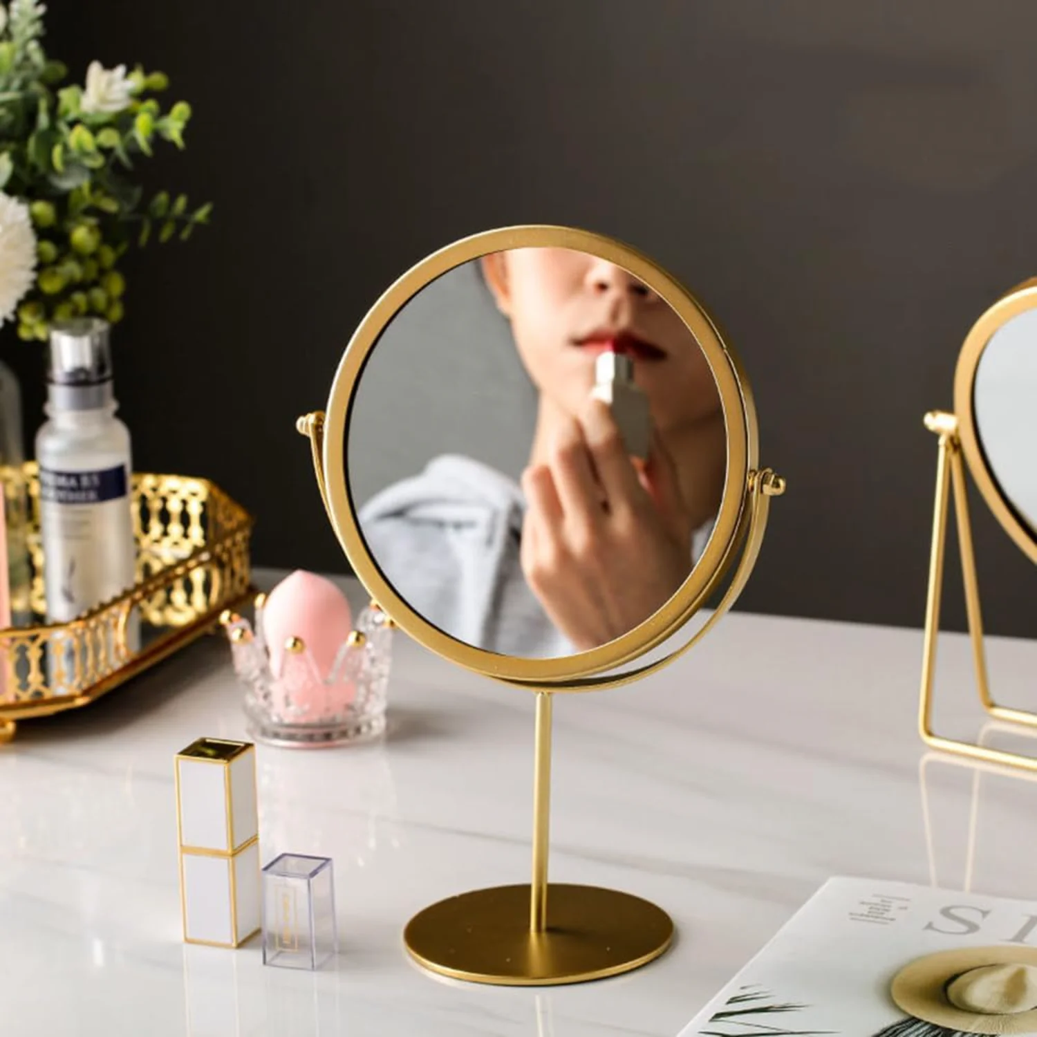 Maquillage de table en fer, support de bureau rond pivotant, °   Coiffeuse une face, moyenne
