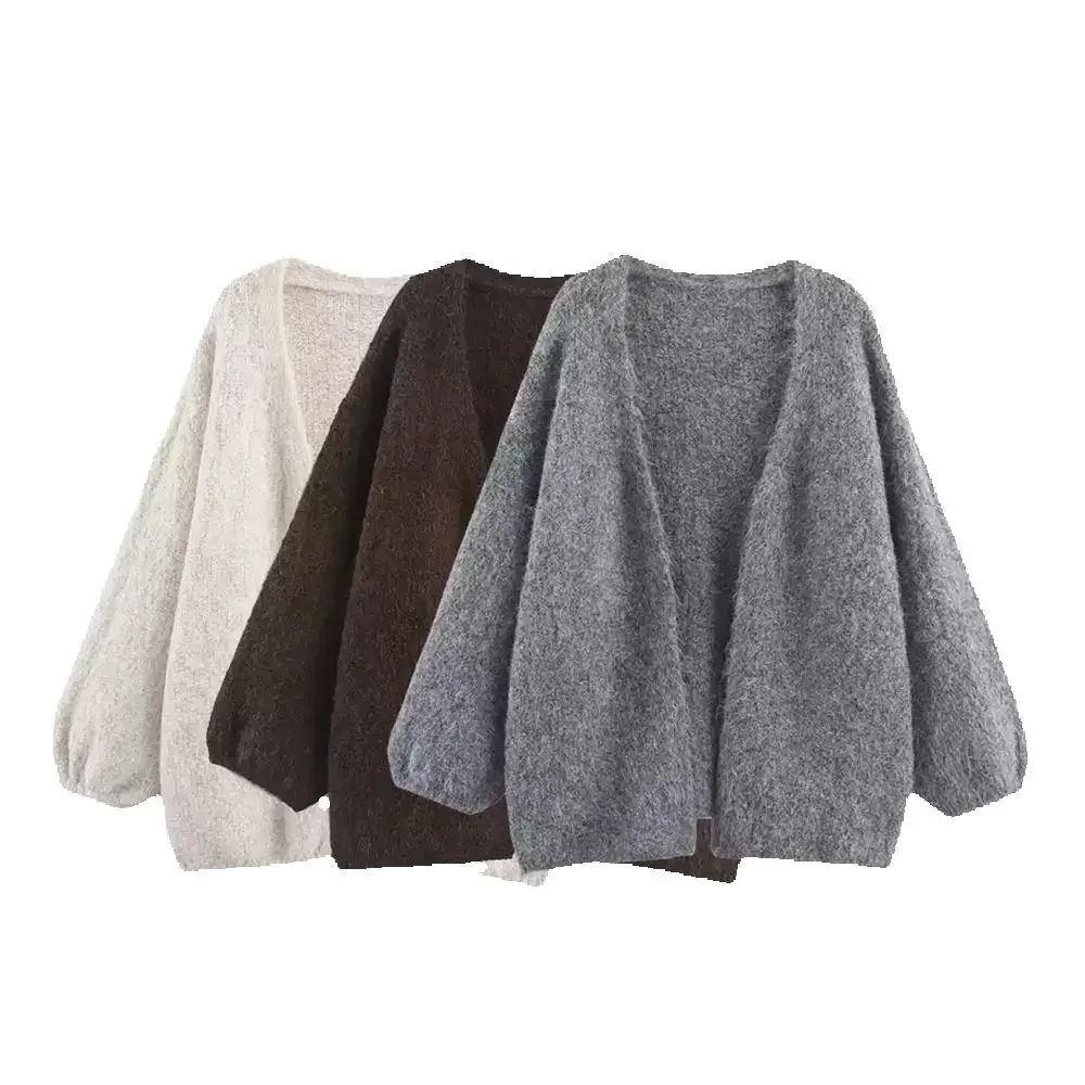 

New women's clothing European and American style lazy temperament lantern sleeve open collar mid length cardigan jacket