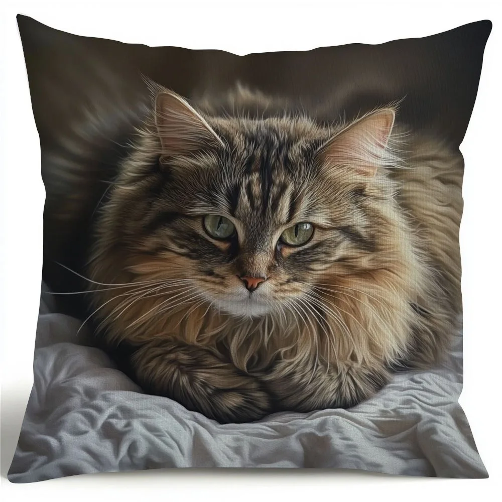 Vintage-Kissenbezug mit Maine-Coon-Katze, 45 x 45 cm, mit Reißverschluss, Heimdekoration