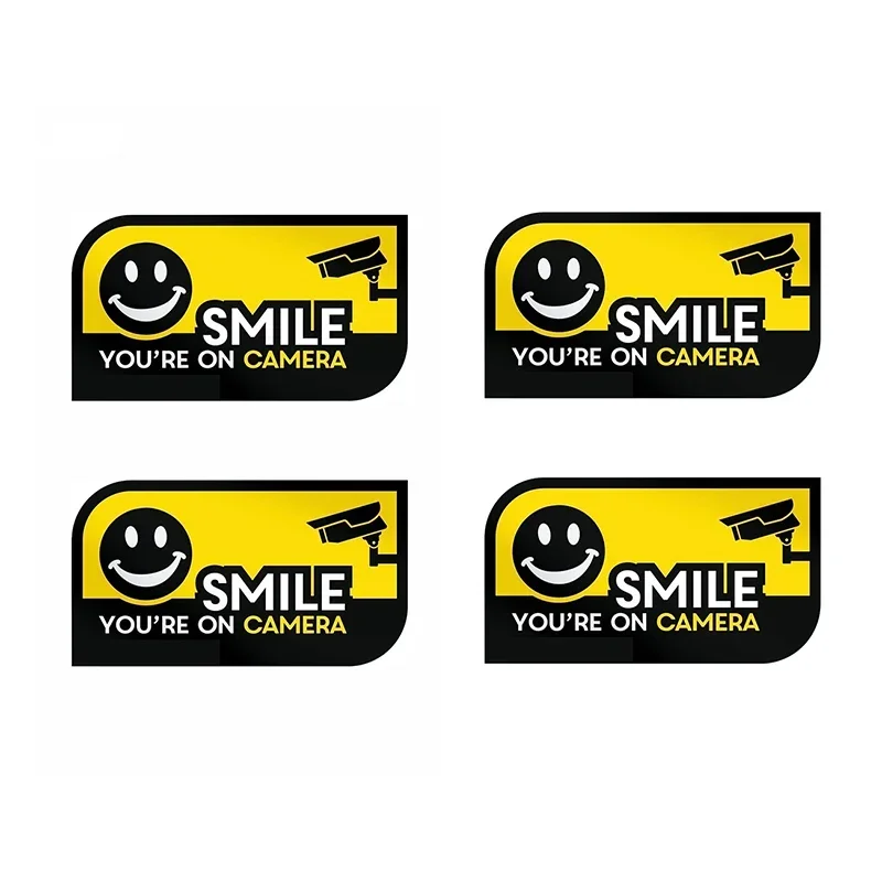 4 New Designs Smile Your Camera CCTV Warning Waterproof Vinyl Stickers 5CM Car Styling Cover Scratches Decor