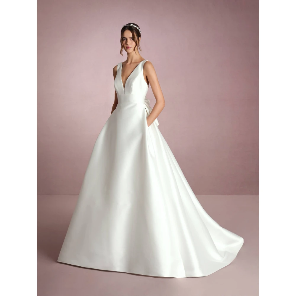 

ESBRIDE Civil Wedding Dress Customized Simple Stain A-Line Wedding Gown Sleeveless Elegant Bride Gown Vestidos Women Dress