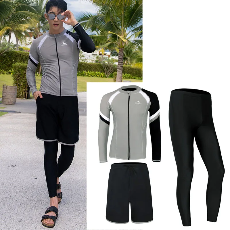 Men's/Women's Long Sleeve Rash Guard set, Quick Dry Swim Shirt+Trunks+Leggings Water Surf Swimming Run Bathing Suits Full Body