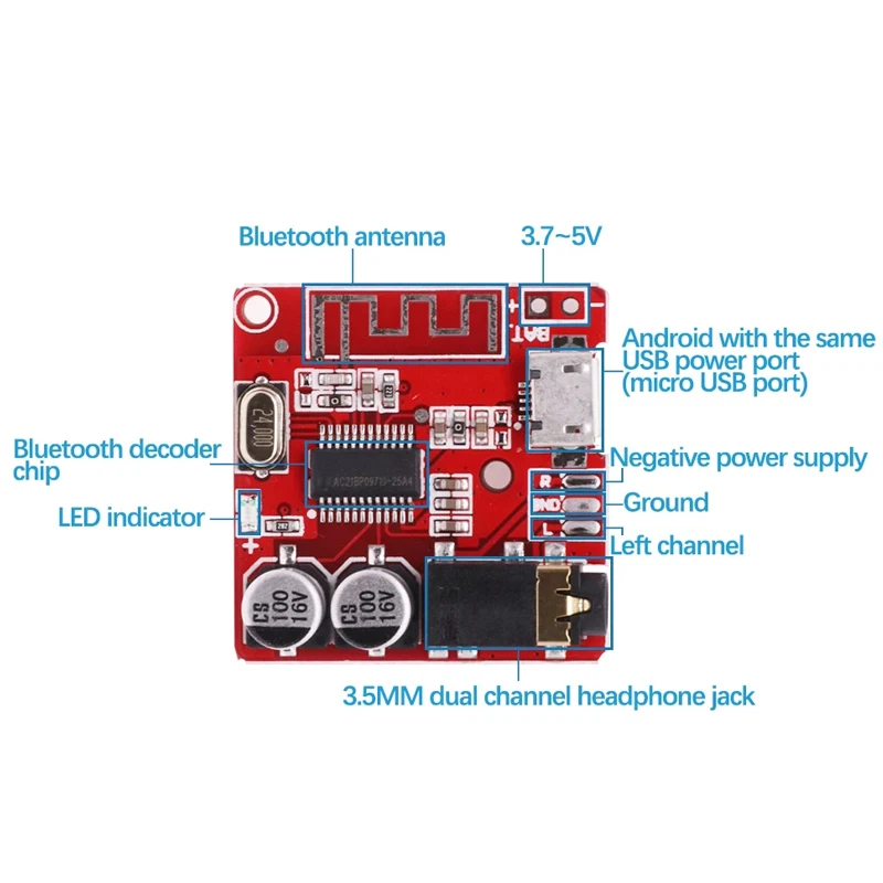 DIY Bluetooth Module Audio Receiver Board Bluetooth 5.0 MP3 Lossless Car Audio Decoder Board Wireless Stereo Music Module 3.7-5V