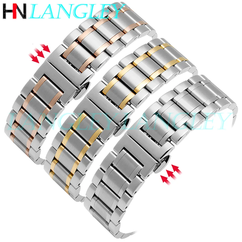 Stainless Steel Watch Band 12/13/14/15/16/17/18/19/20/21/22/23/24 Mm Width Strap Bracelet Replacement Curved End Metal Wristband