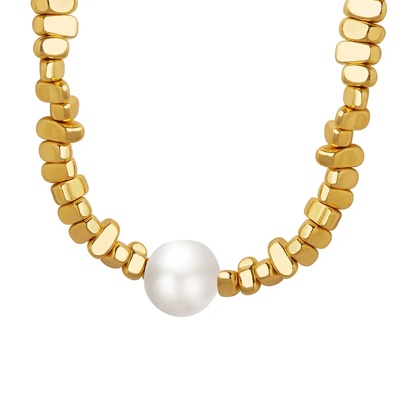 Stainless Steel Handmade Beaded Necklace For Women Gold Silver Color Women\'s Short Necklace Choker With Imitation Pearl Pendant