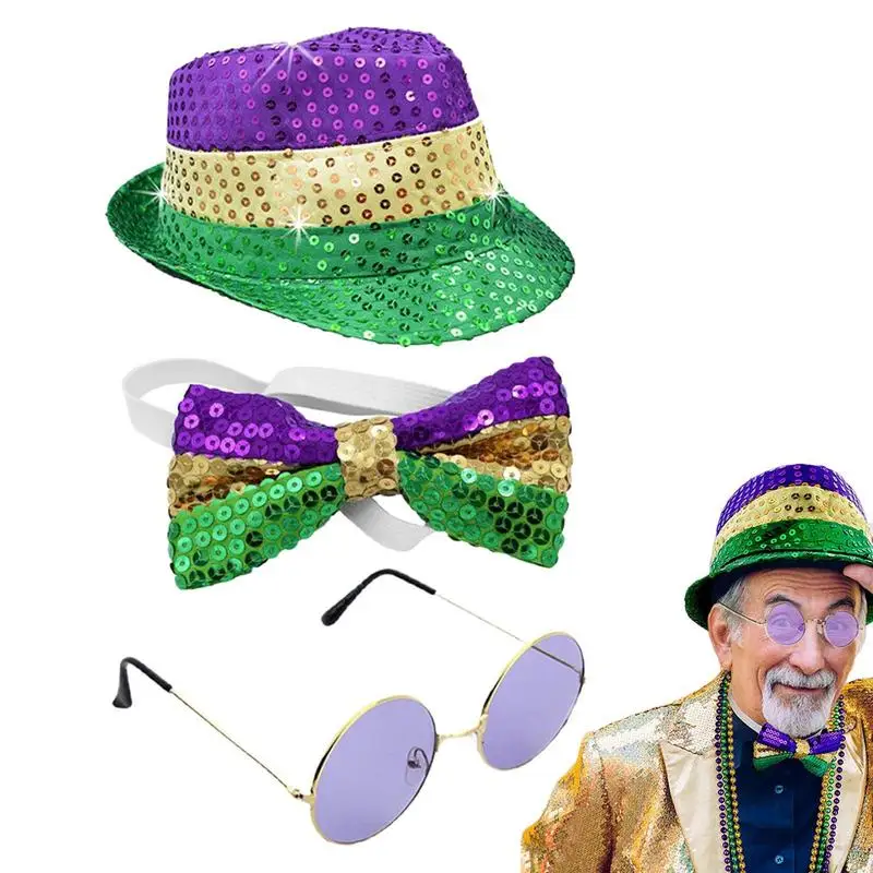 Carnival Hats For Adults Carnival Costumes 3 PCS Carnival Hat Glasses Set Carnival Party Accessories Funny Costumes For Men