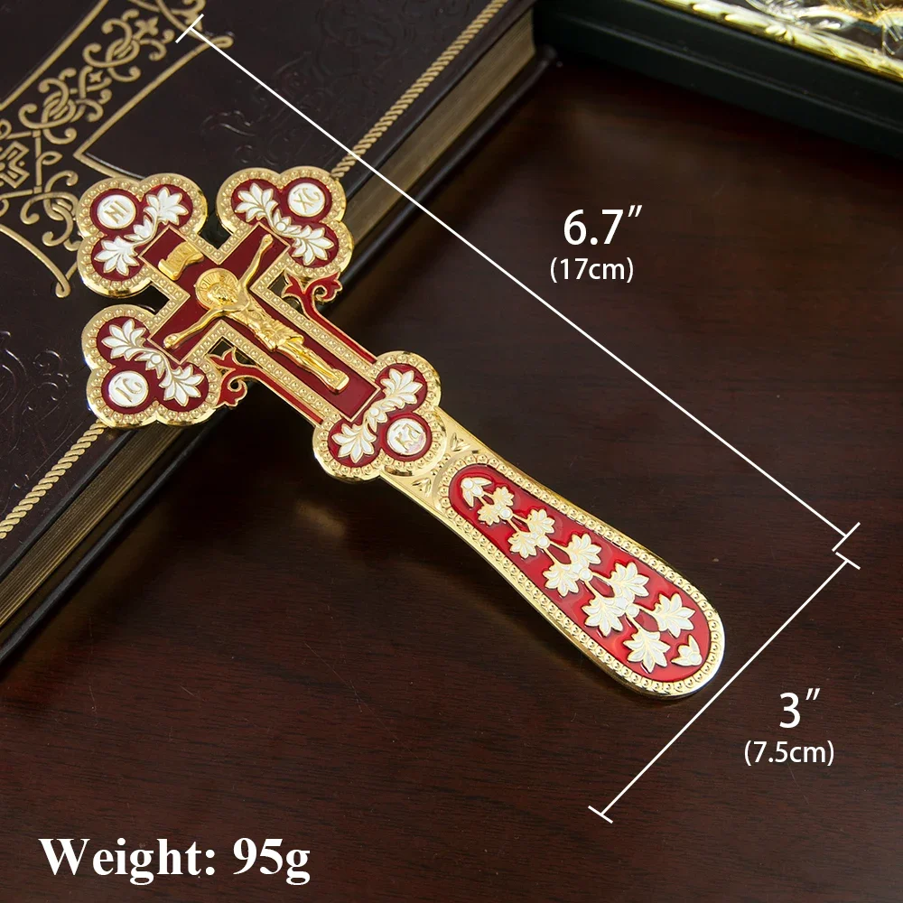 HTISOK Hochwertiges Legierungs-Gebetskreuz mit Emaille-Bemalung, Orthodoxes Handkreuz für religiöse Rituale und Gebetszwecke – Detail 3