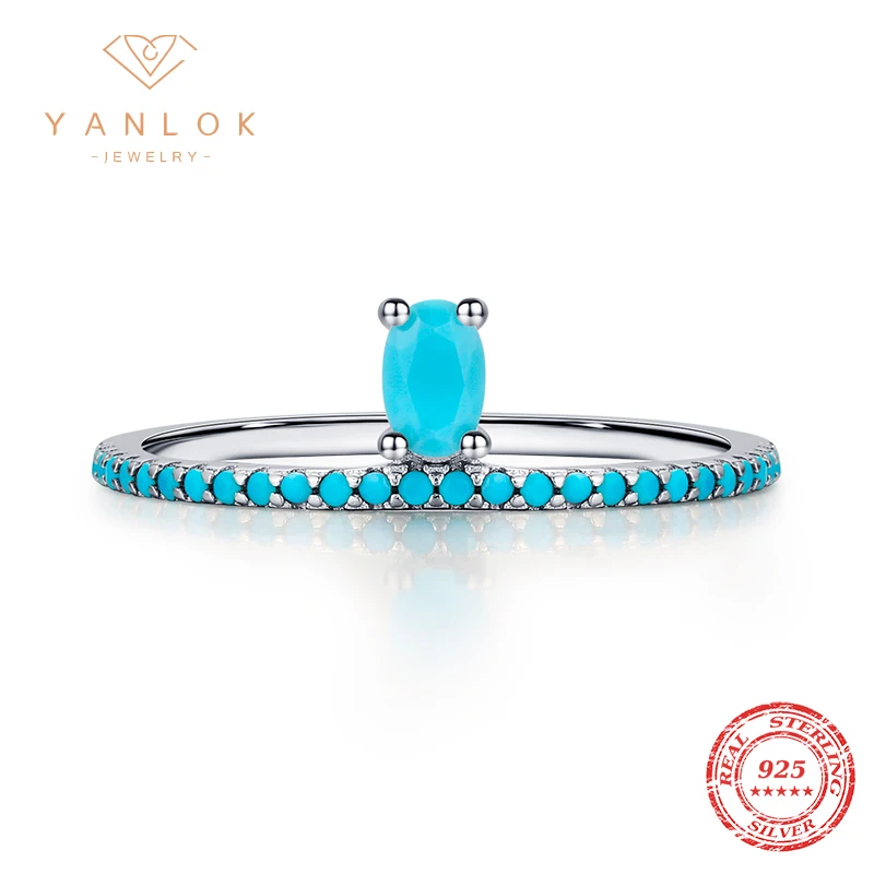 YANLOK 925 Sterling Silver Vintage Crown Finger Rings for Women Stackable Turquoise Rings Band Anniversary Fine Jewelry