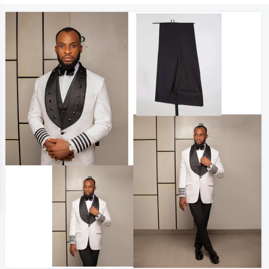 

Stone Crystals Men Suit Set 2 Piece Jacquard Blazer+Pant Trouser Customized Formal Office Jacket Groom Wedding Tuxedos Prom Coat