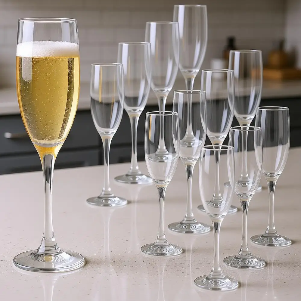 

Classic Champagne Glasses Set of 12, 6oz Stemmed Lutes, Ideal for Sparkling Wine, Parties, Weddings, and Home - Clear