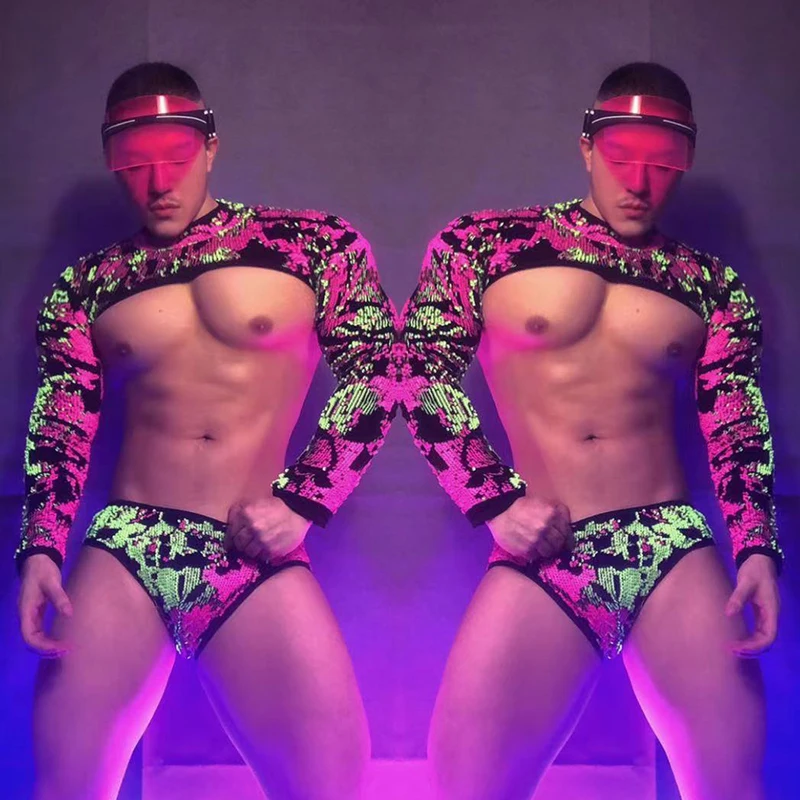 2025 Men Gogo Dancer Costume Suit Nightclub Party Rave Outfit Sexy Pole Dance Performance Clothes Male Jazz Gogo Dancewer yj659