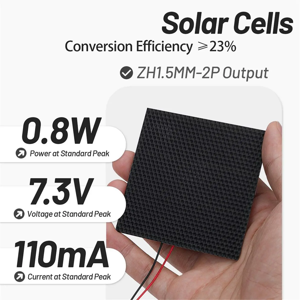 Compatible 7.3V 0.8W PET Mono Crystalline Solar Panel 70mmx70mm Waterproof with Wires for DIY Solar Light