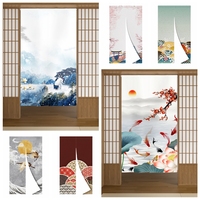 Japanese Crane Waves Linen Door Curtain Izakaya Living Room Partition Doorway Curtains Kitchen Entrance Hanging Half Curtains