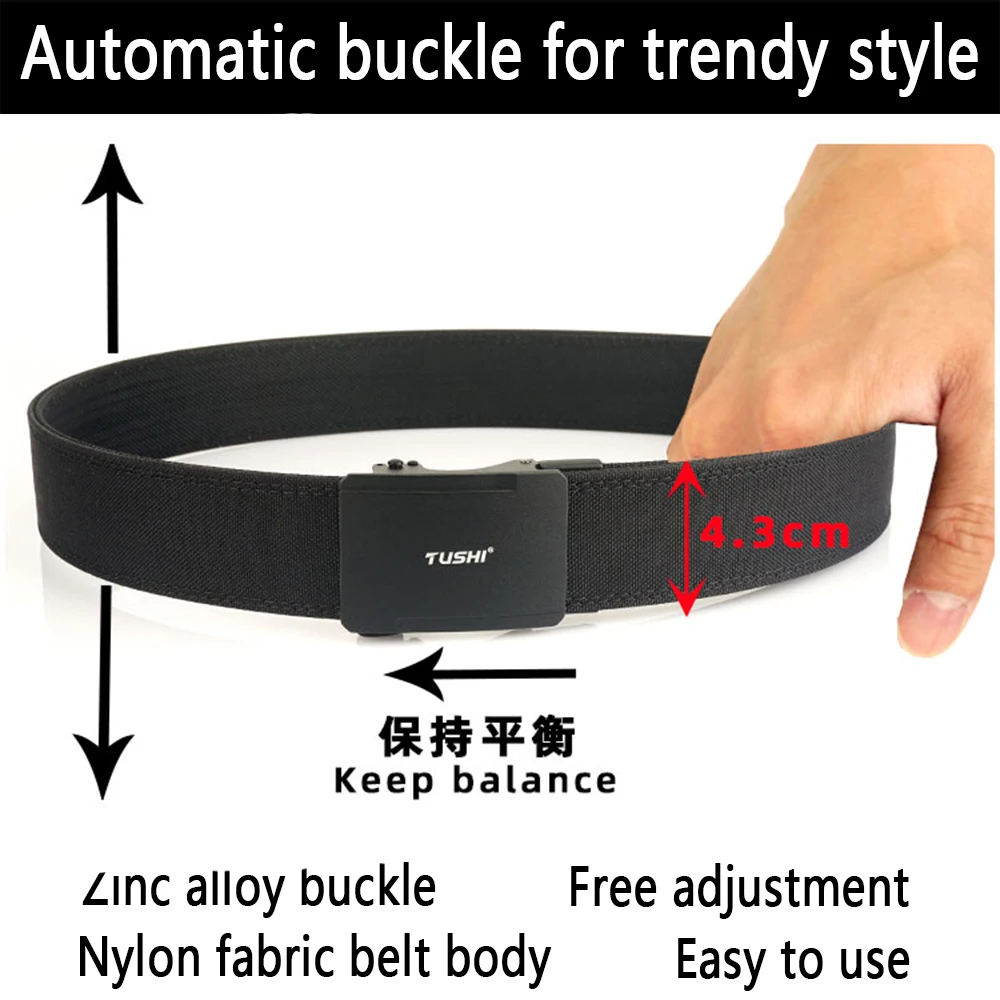 TUSHI New Hard Tactical Belt for Men Metal Automatic Buckle IPSC Gun Belt 1100D Nylon Military Belt Outdoor Sports Girdle Male