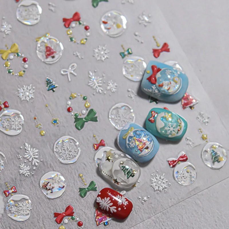 Winter Snowflake Bowknot Christmas Crystal Ball Gingerbread Snowman Starlight Santa Tree Stars Nail Art Stickers Manicure Decals