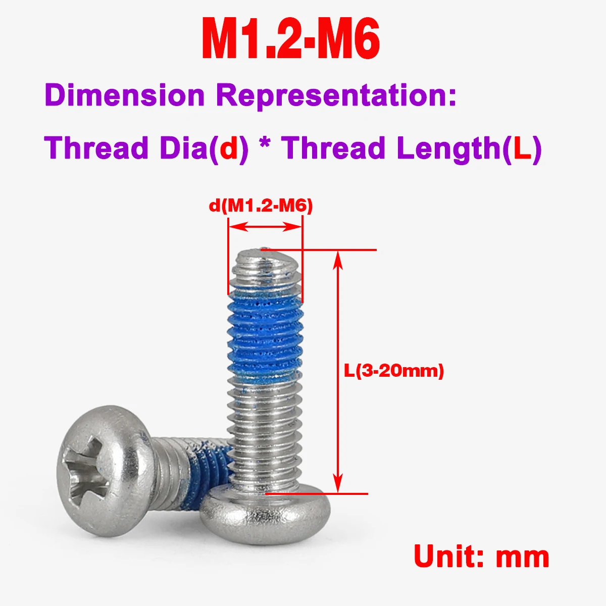 

304 SS Round Head /With Glue Dispensing Phillips Screw / Anti Loosening And Anti-Skid Blue Rubber Pan Head Screw M3M4M5M6