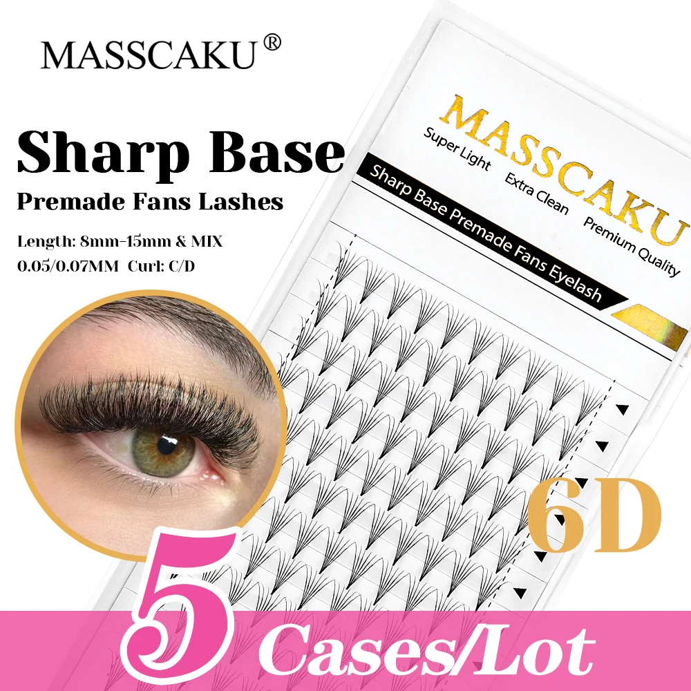 

Hot Selling 5cases/lot MASSCAKU Fast Grafting Thin Root Pointy Base Lash Long-lasting Sharp Narrow Stem Eyelash Easy to Operate