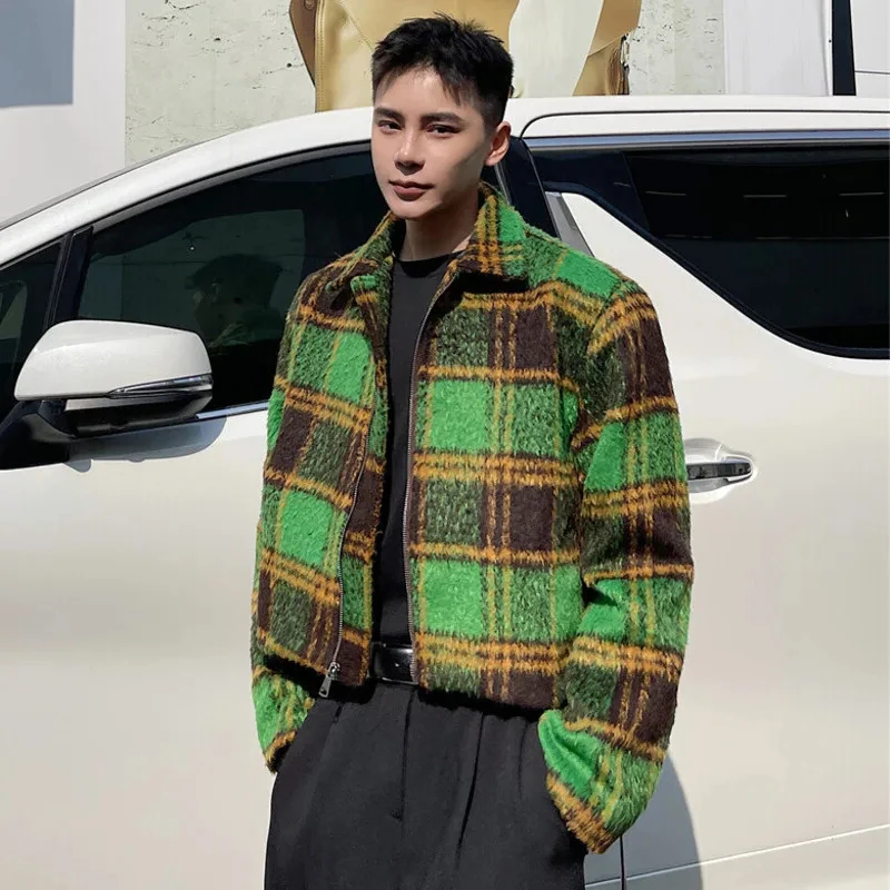 LUZHEN Men Wool Plaid Brushed Blazer Coat Fashion Korean Original 2024 Elegant Jacket Trendy Korean Clothes High Quality 8cb5e1