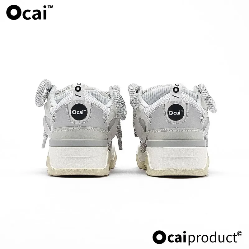 OCAI Spring And Autumn Spring And Autumn Women's Small White Shoes Women's Leather Thick-soled All-match Couple Shoes Sneaker