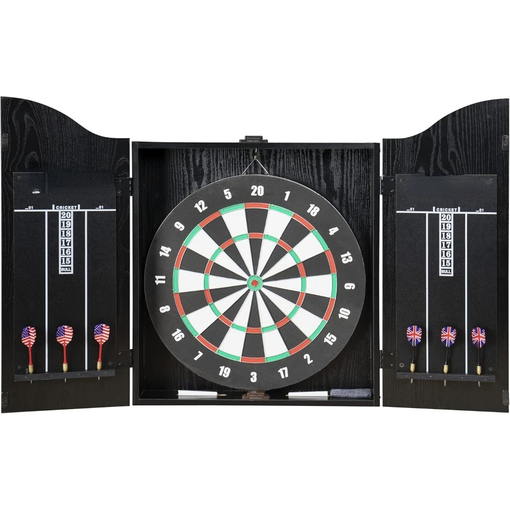 Recreational Dartboard Cabinet Set - Includes Dartboard, Two Dart Sets, and Traditional Chalk Scoring